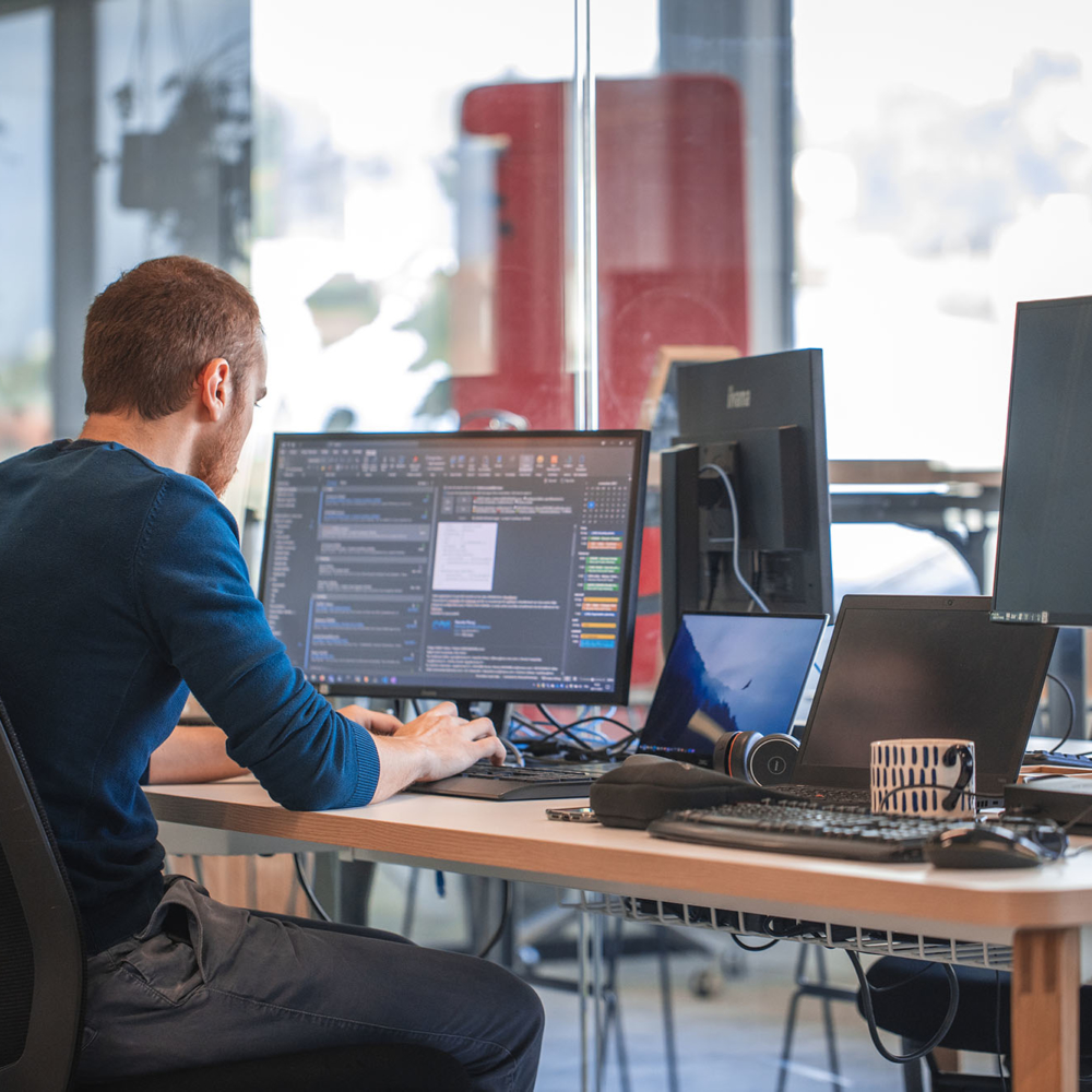 Consultant working on programming