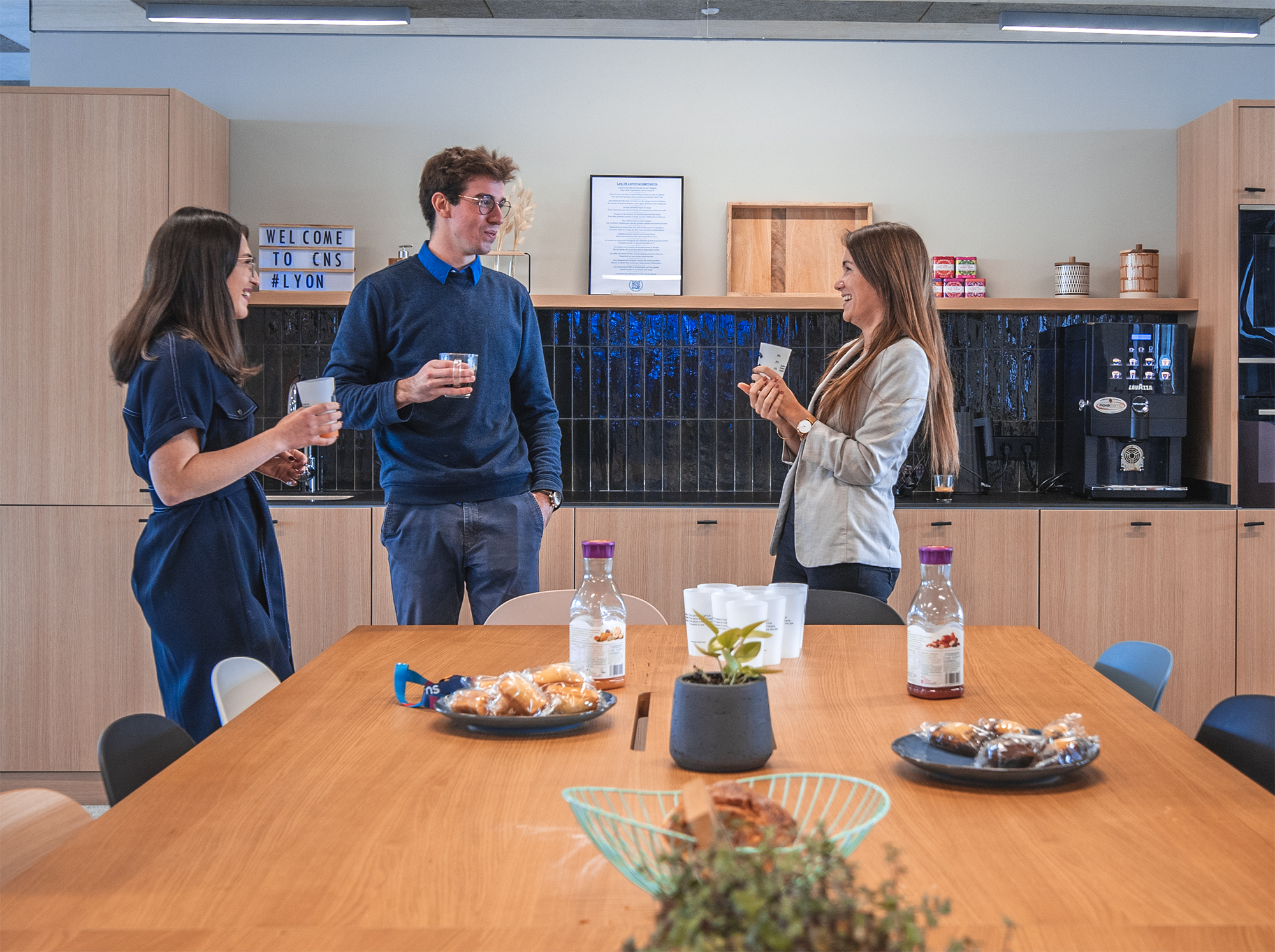 Happy employees on coffee break