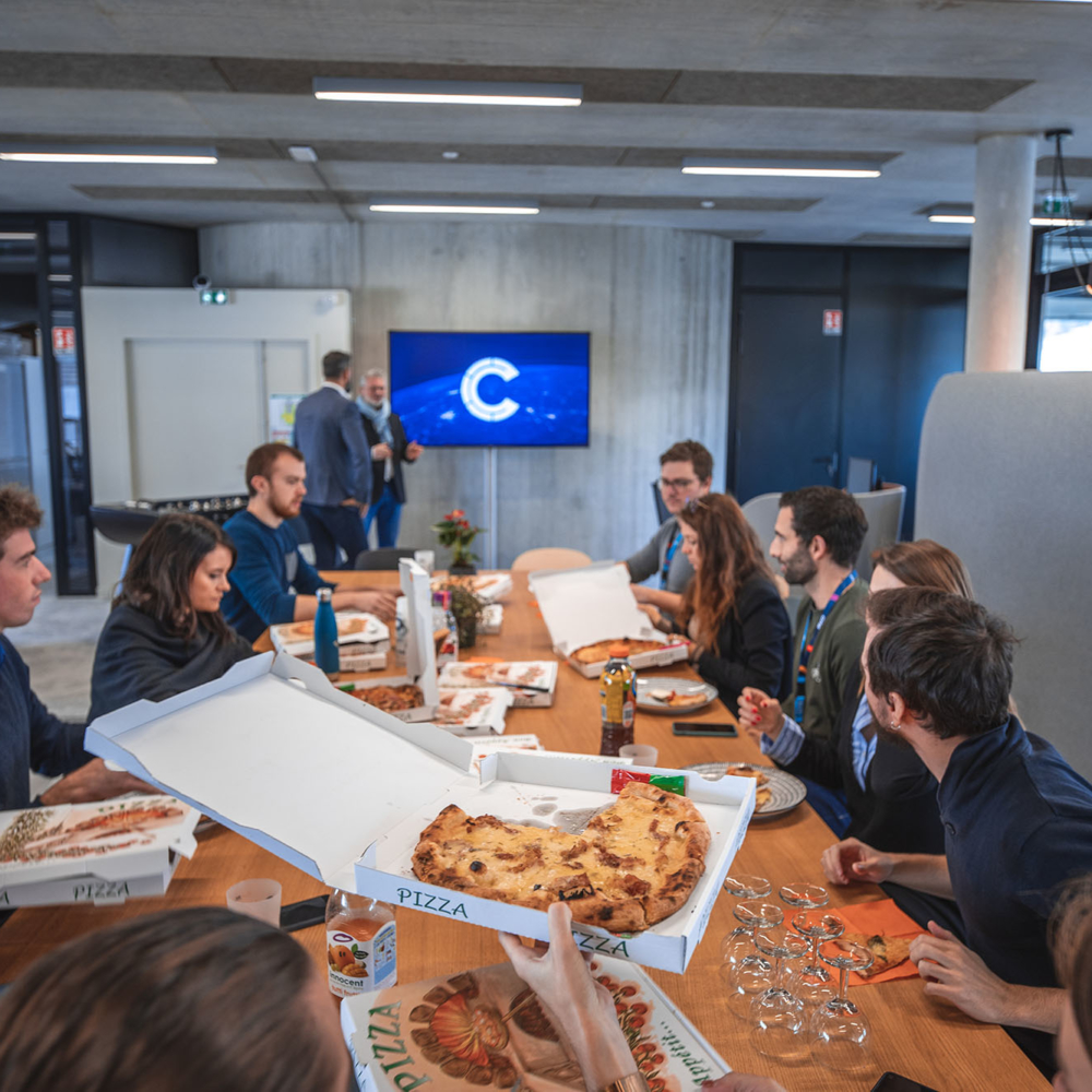 Picture of business colleagues on break in the society refectory