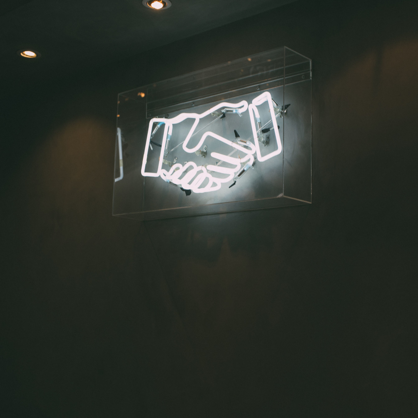 Neon white handshake